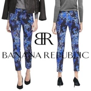 Banana Republic Blue/Black Floral Sloan Cotton Blend Stretch Pants (4)